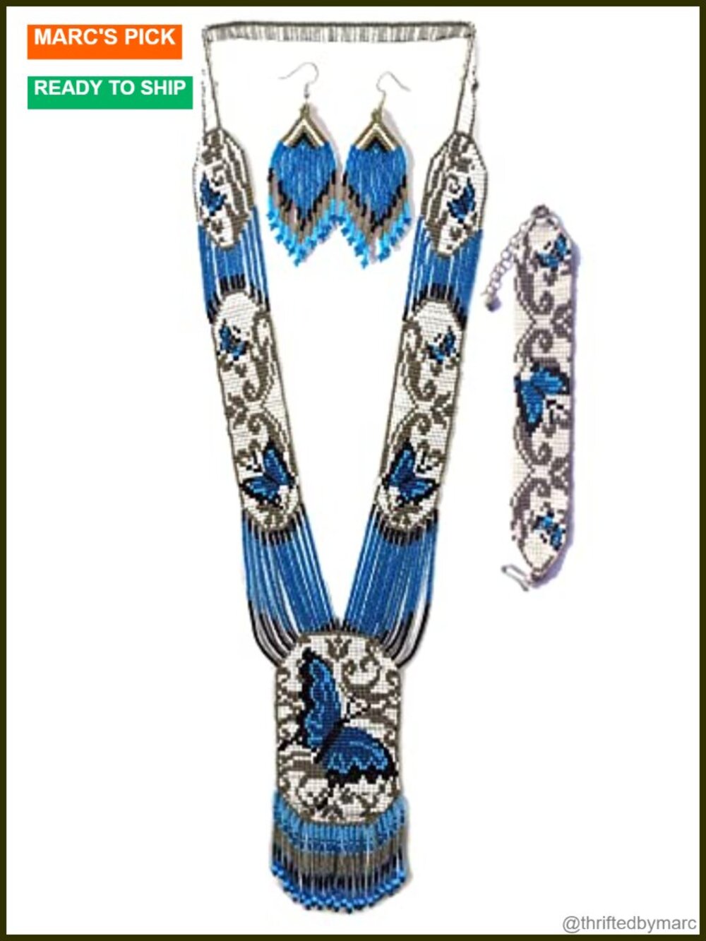 Handmade Beaded Necklace with Matching Bracelet and Earrings Set